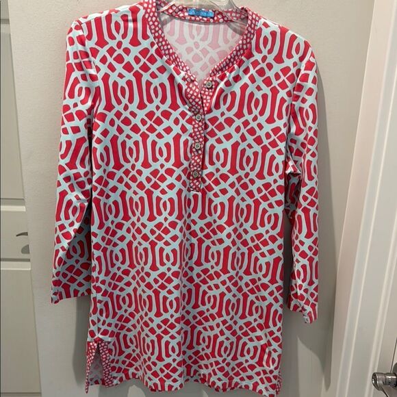 J. McLaughlin Coral and Seafoam Catalina Patterned Beach Cover Up Tunic size M - Picture 1 of 10